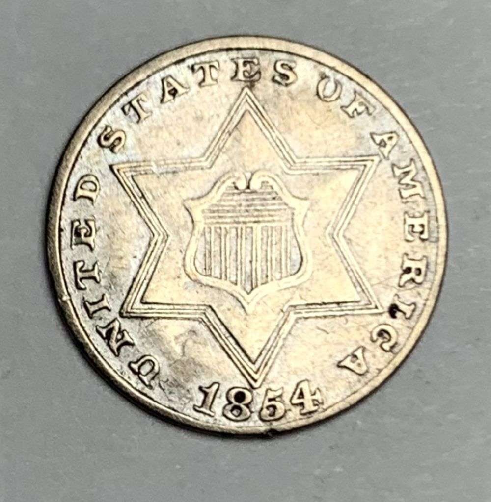 1854 Three Cent Silver Piece MS62: This consignment, we hope to offer over time across our various Whatnot channels, with the best material featured in our Wednesday auctions. We hope to be done with this stuff by the beginning of 2027