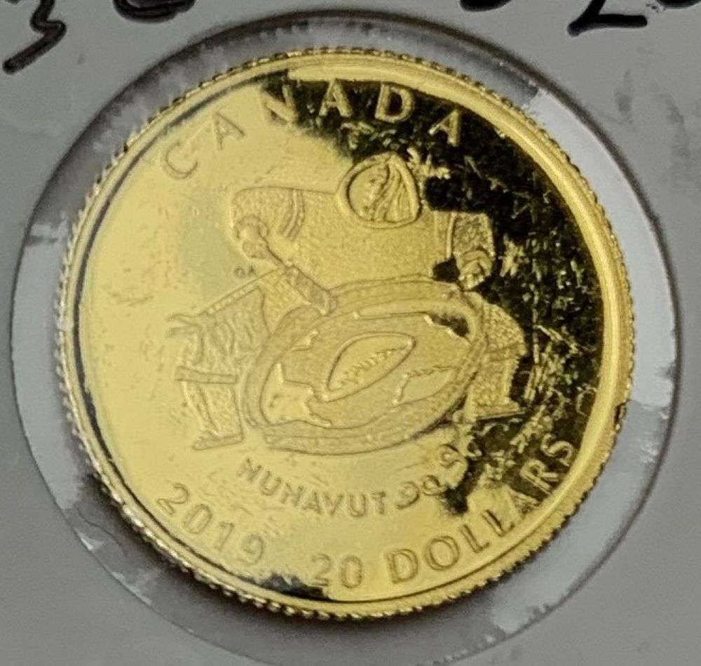 2019 Canada $20 Anniversary of Nunavut II Proof 24k Gold: Winner shall receive the exact coin shown here. (MR)