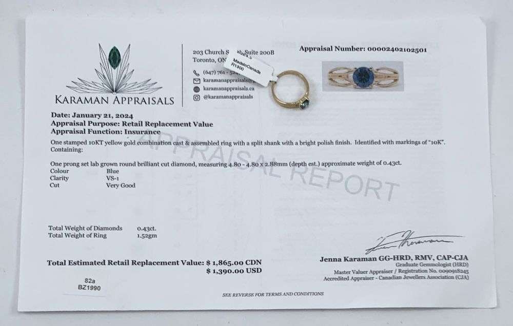 0.43ct Round Cut Blue Diamond 10k Gold Ring (size 4.75): Winner shall receive the exact item shown here. (MR)