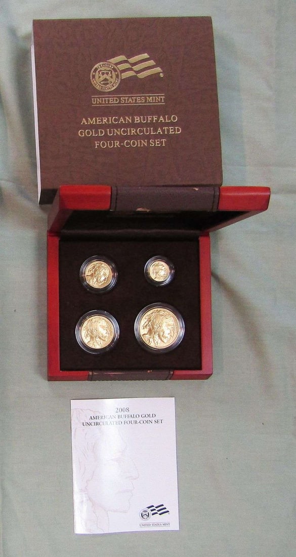 Last Minute! 2008 American Buffalo 1.85 ozt .9999 Gold Set (4-coins): Winner shall receive the exact set (4-coins) shown here. (RR)