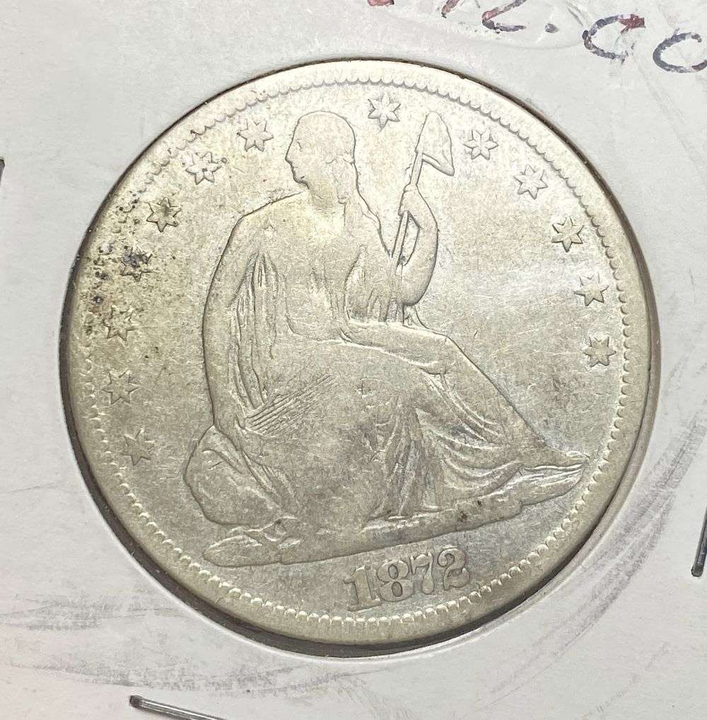 Last Minute! Incredibly Rare 1872-CC Seated Liberty Silver Half Dollar Fine: This was entered the same day as our auction so it could be tremendous opportunity! Winner shall receive the exact coin shown here. (RR/RRB)