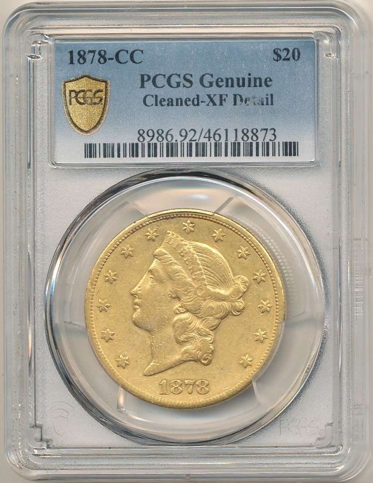Rare Carson City Gold! 1878-CC Gold $20 Liberty Head PCGS XF Details: We are proud to offer over forty rare Carson City gold coins in this auction. Winner shall receive the exact coin shown here. (MR/EBBK DEAL)