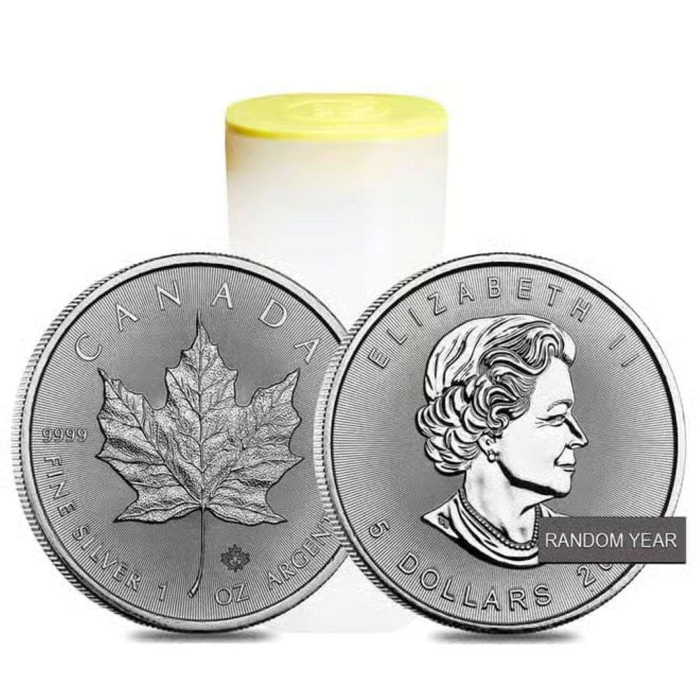Last Minute! Roll (25) Random Year Canada $5 Maple Leaf 1 ozt .9999 Silver: Winner shall receive (1) roll (25-coins) precisely resembling the one shown here. Please allow 2-4 weeks for shipping.