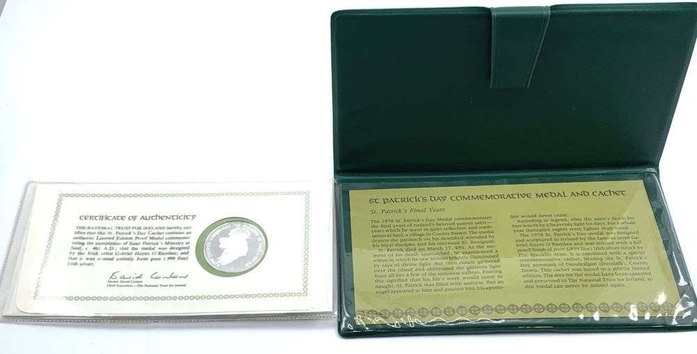 1974 St. Patrick's Day Commemorative .999 Silver Medal And Cachet: Winner shall receive the exact item shown here. (NH/B)