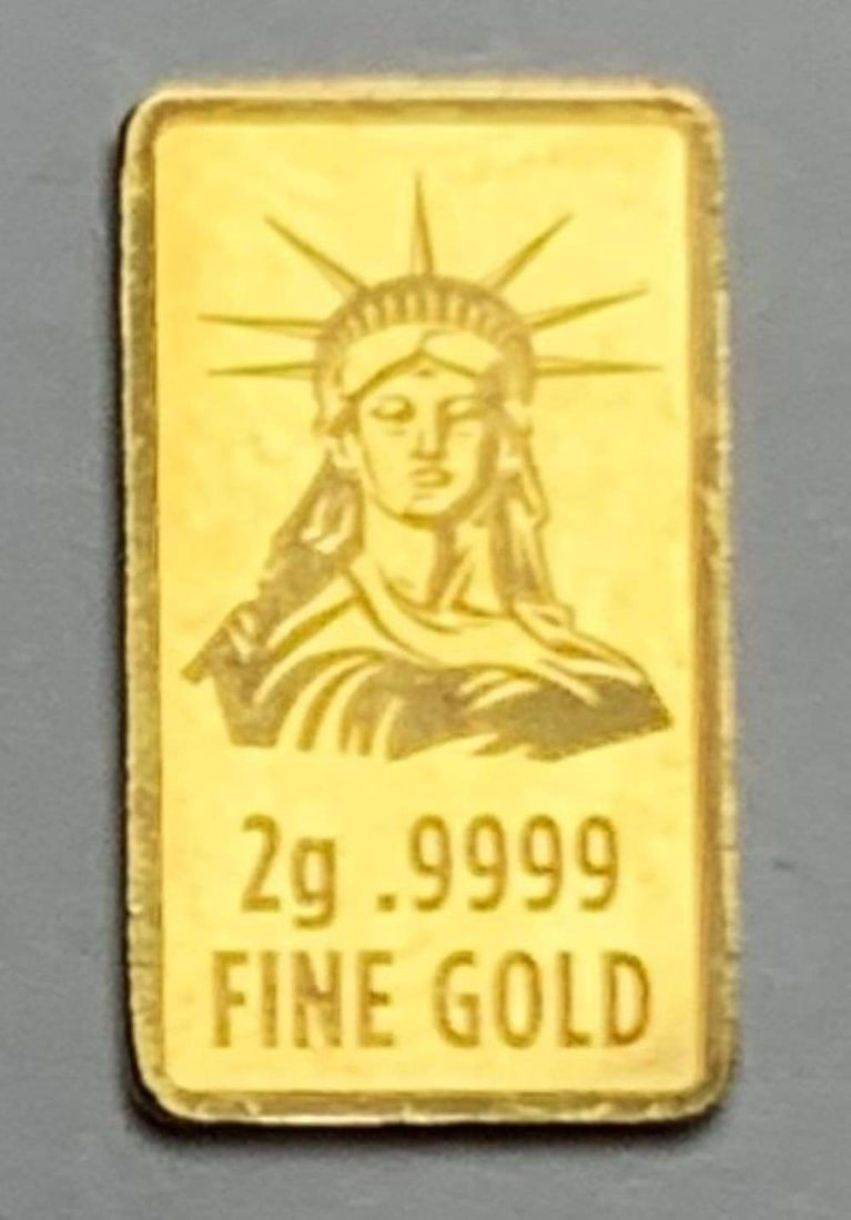 Statue Of Liberty 2g .9999 Gold Bar: Winner shall receive the exact bar shown here. (MR/B)
