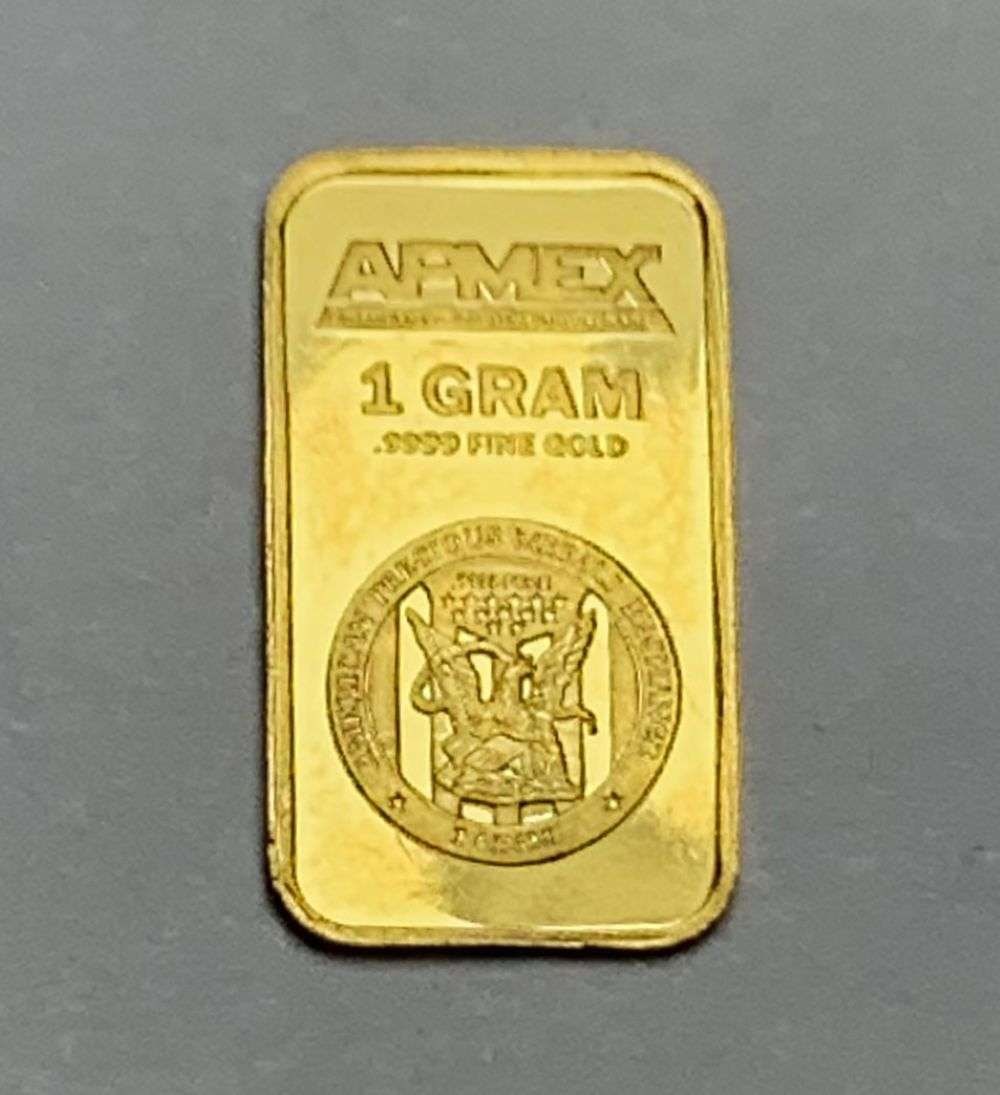 APMEX 1g .9999 Gold Bar: Winner shall receive the exact bar shown here. (MR/B)