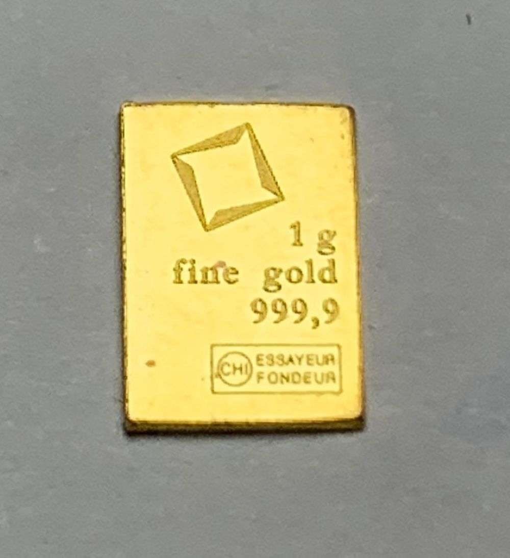 Valcambi Combi 1g .9999 Gold Bar: Winner shall receive the exact bar shown here. (MR/B)