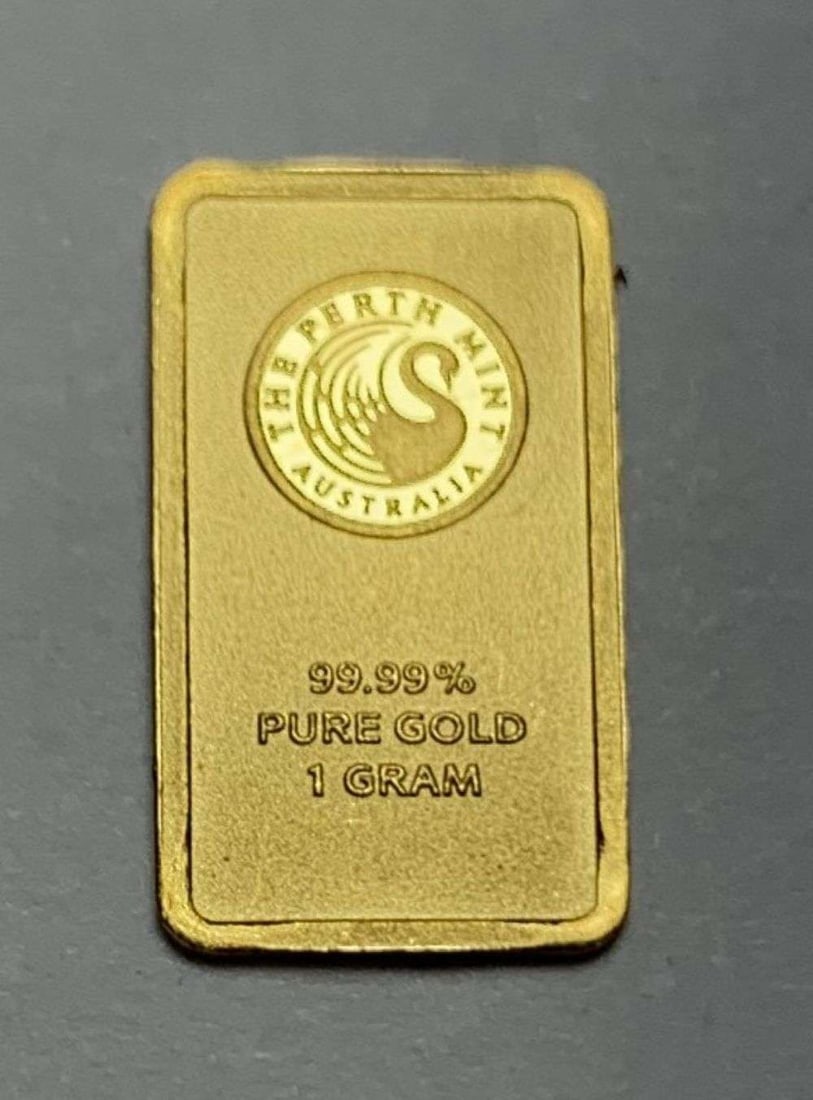 Perth Minting 1g .9999 Gold Bar: Winner shall receive the exact bar shown here. (MR/B)