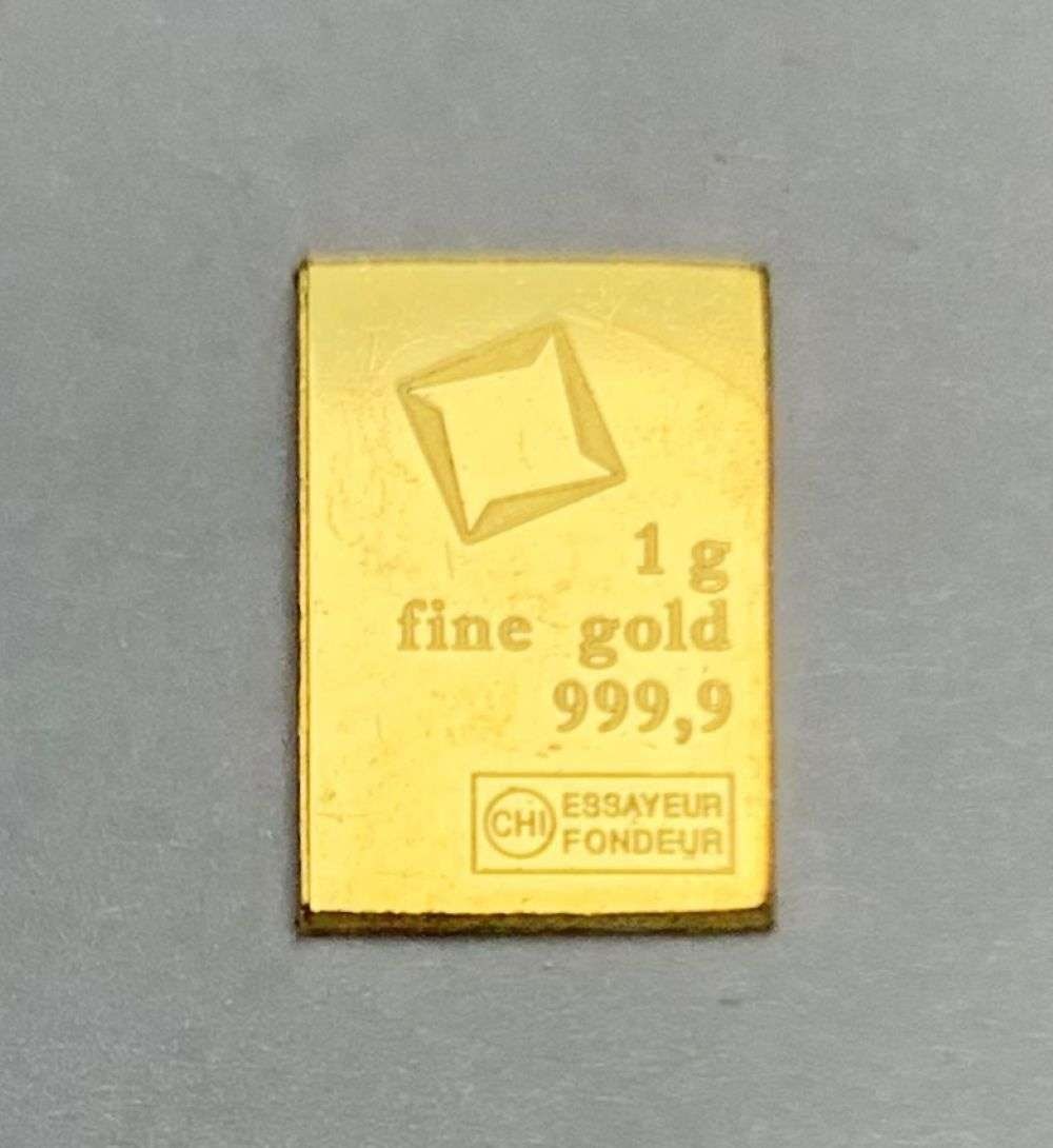 Valcambi Combi 1g .9999 Gold Bar: Winner shall receive the exact bar shown here. (MR/B)