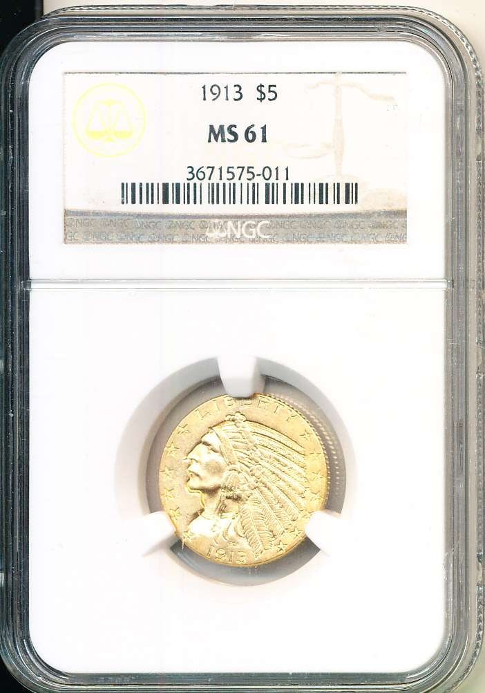 1913 Gold $5 Indian Head NGC MS61 (1 of 4)