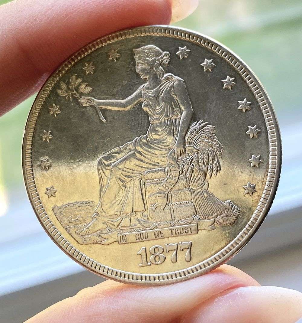 1877 Trade Silver Dollar MS65 PL Details (1 of 6)