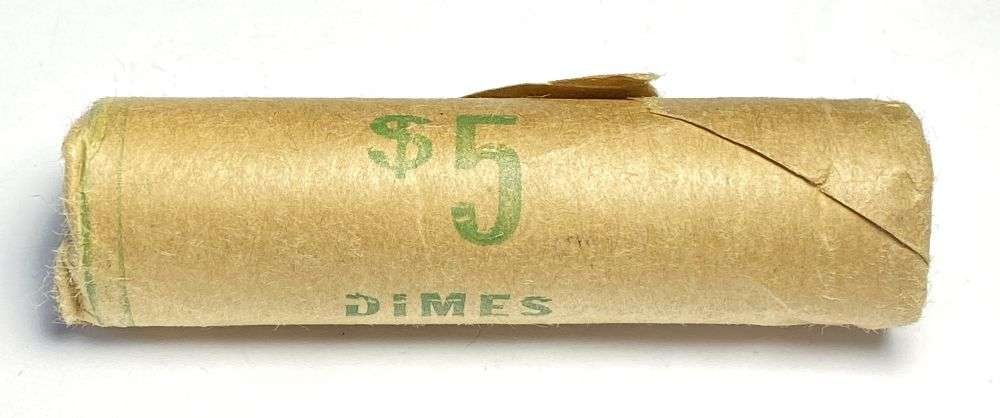 Vintage Bank Wrapped Roll (50-coins) BU 1959-P Roosevelt Silver Dime: If you were lucky enough to find one of these coins in this exact roll shown here and it went MS67+ full torch, it would be worth $1,100 according to the PCGS priceguide on June 12th, 2026. Winner sha