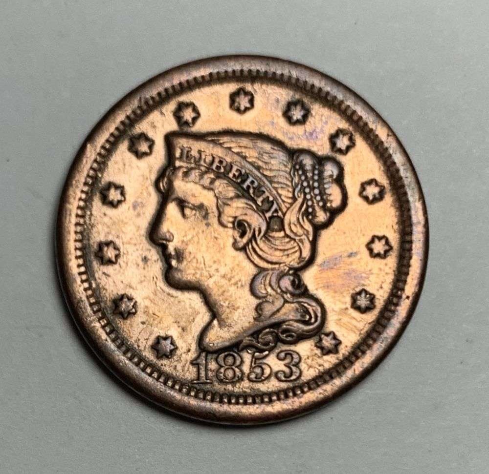 1853 Braided Hair Large Cent MS64 Details: This is the story about two coin dealers, a partnership. One,the largest bullion dealer north of San Francisco, and the other, the largest rare coin dealer north of San Francisco. Together, their shop