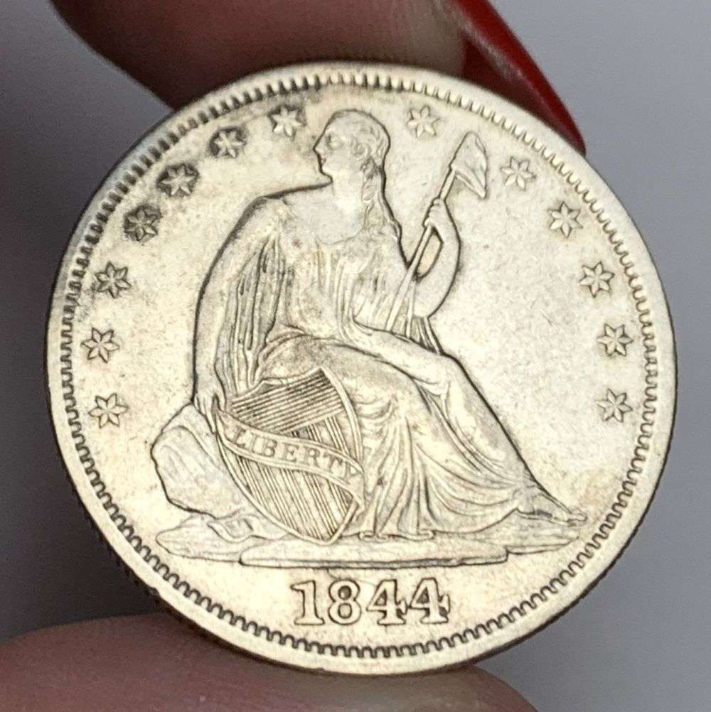 1844-O Seated Liberty Silver Half Dollar AU58: This is the story about two coin dealers, a partnership. One,the largest bullion dealer north of San Francisco, and the other, the largest rare coin dealer north of San Francisco. Together, their shop