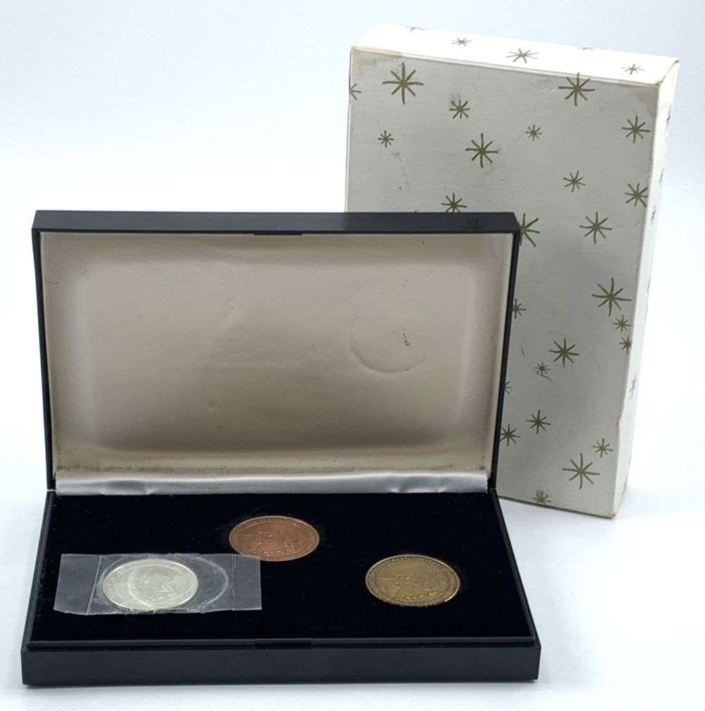 Rare 1873 Modoc Indian War Centennial Sterling/Brass/Bronze Set (3-coins): Winner shall receive the exact set (3-coins) shown here. (MR/RB)