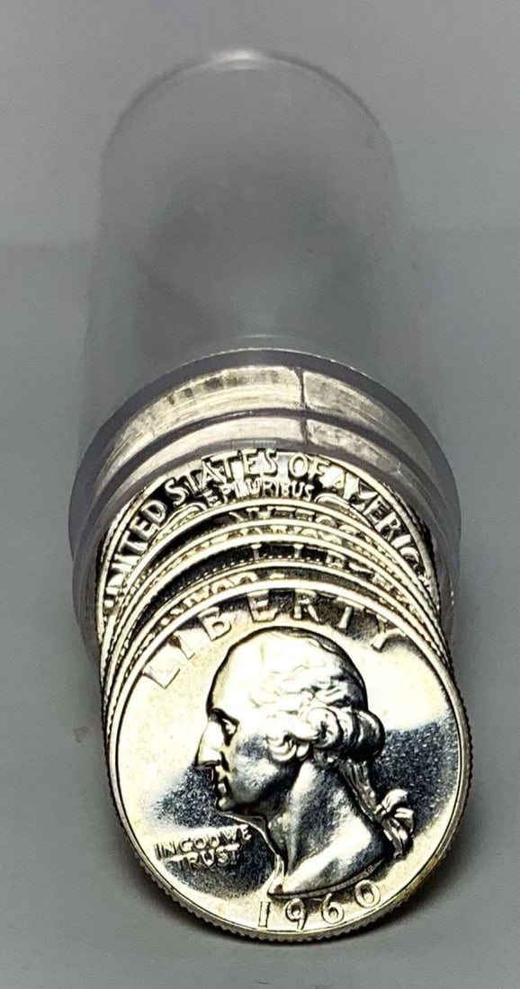 Roll (10) Mixed Date Washington Proof Silver Quarter: Winner shall receive the exact roll (10-coins) shown here. (MR/LEI)