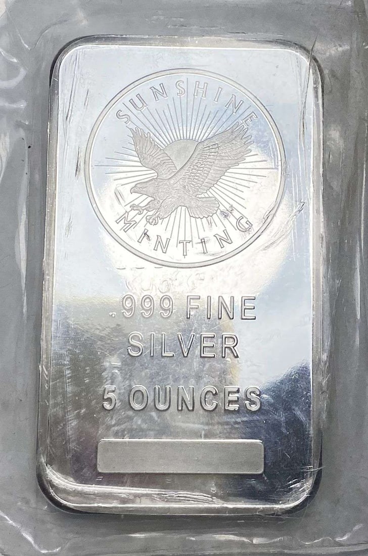 Sunshine Minting Eagle 5 ozt .999 Silver Bar: Winner shall receive (1) bar precisely resembling the one shown here. (RR/URB)