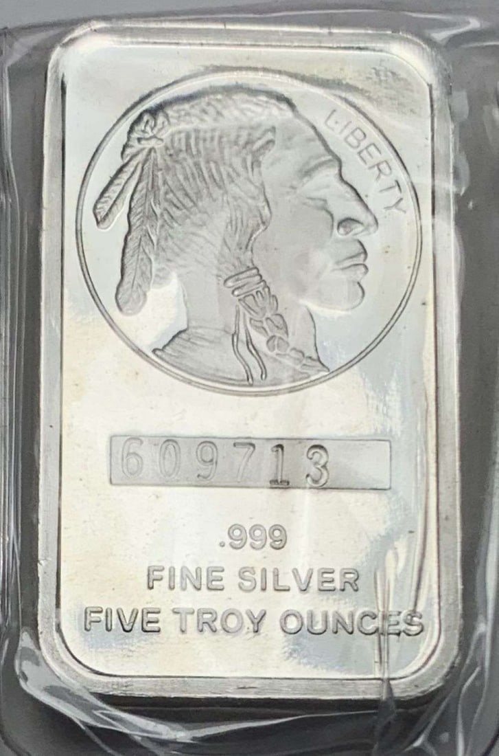 Buffalo Design 5 ozt .999 Silver Bar: Winner shall receive the exact bar shown here. (MR/URB)