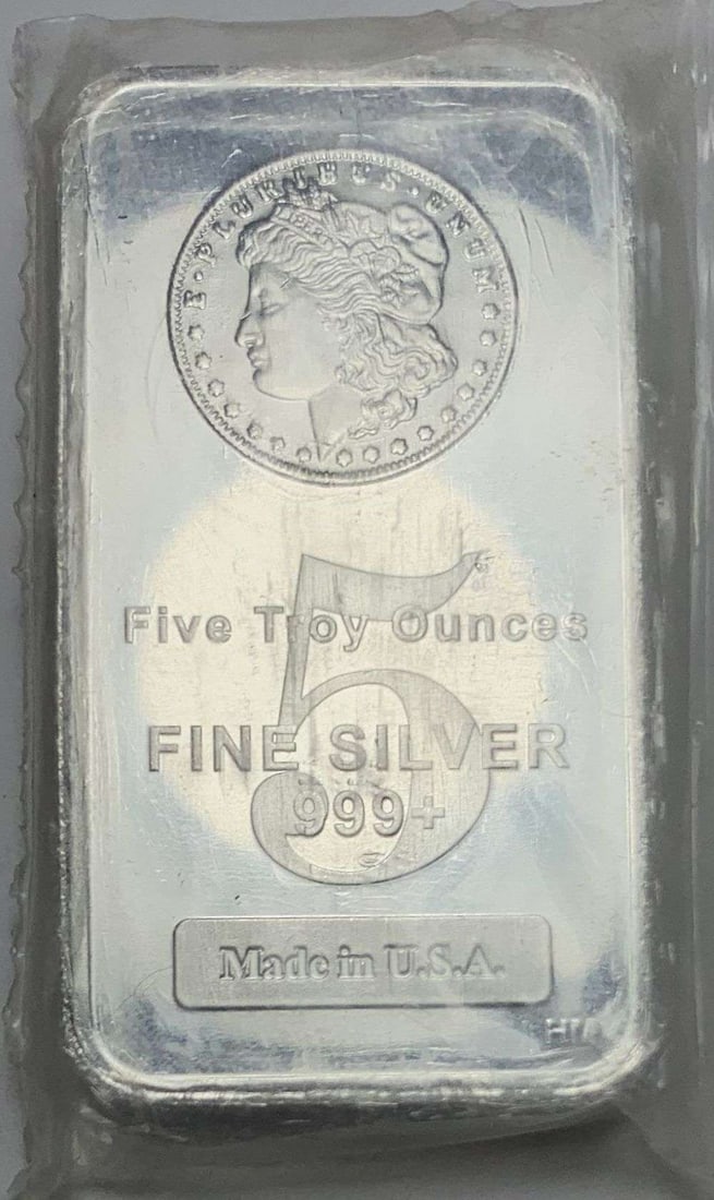 Morgan Dollar Design 5 ozt .999 Silver Bar: Winner shall receive the exact bar shown here. (MR/URB)
