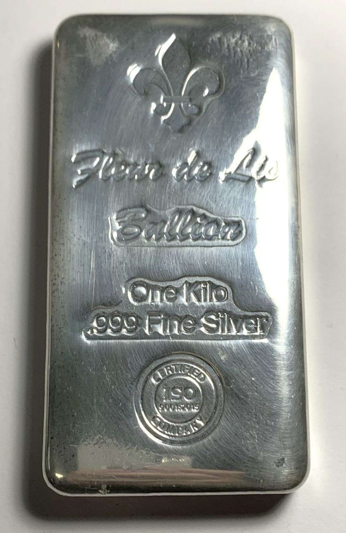 Fleur De Lis Bullion 1 Kilo .999 Silver Bar: Winner shall receive the exact bar shown here. (NH/B)