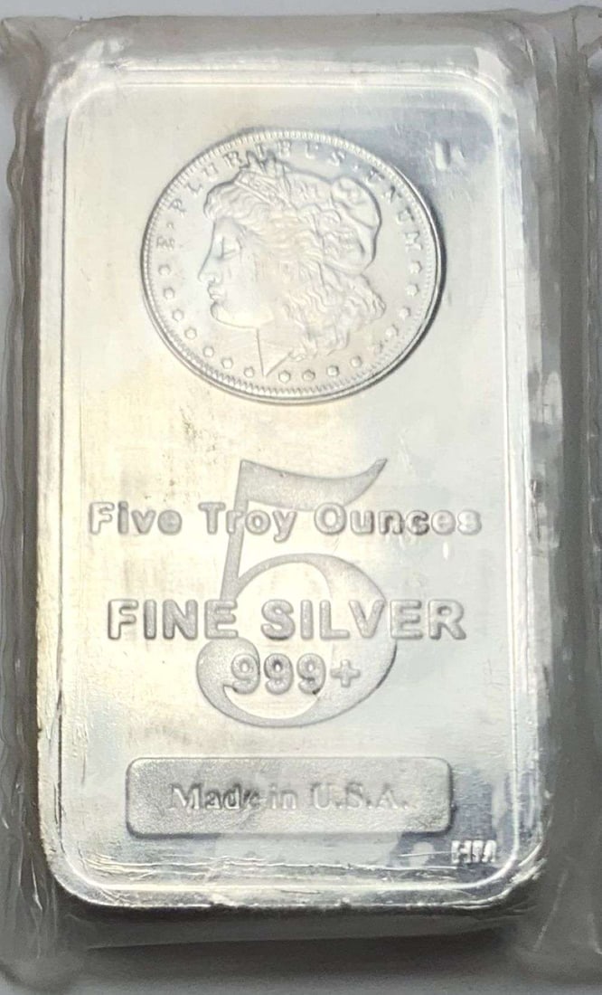 Morgan Dollar Design 5 ozt .999 Silver Bar: Winner shall receive the exact bar shown here. (MR/URB)