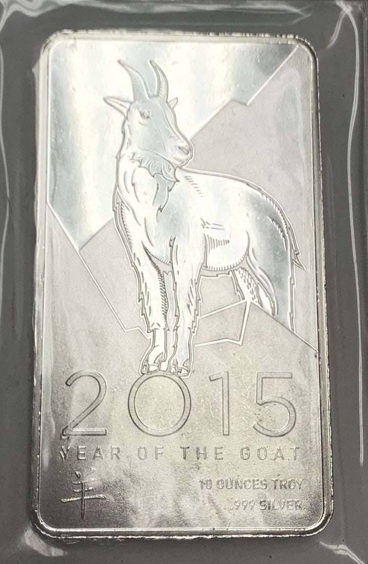 2015 Year of the Goat 10 ozt .999 Silver Bar: Winner shall receive the exact bar shown here. (MR/RBB)