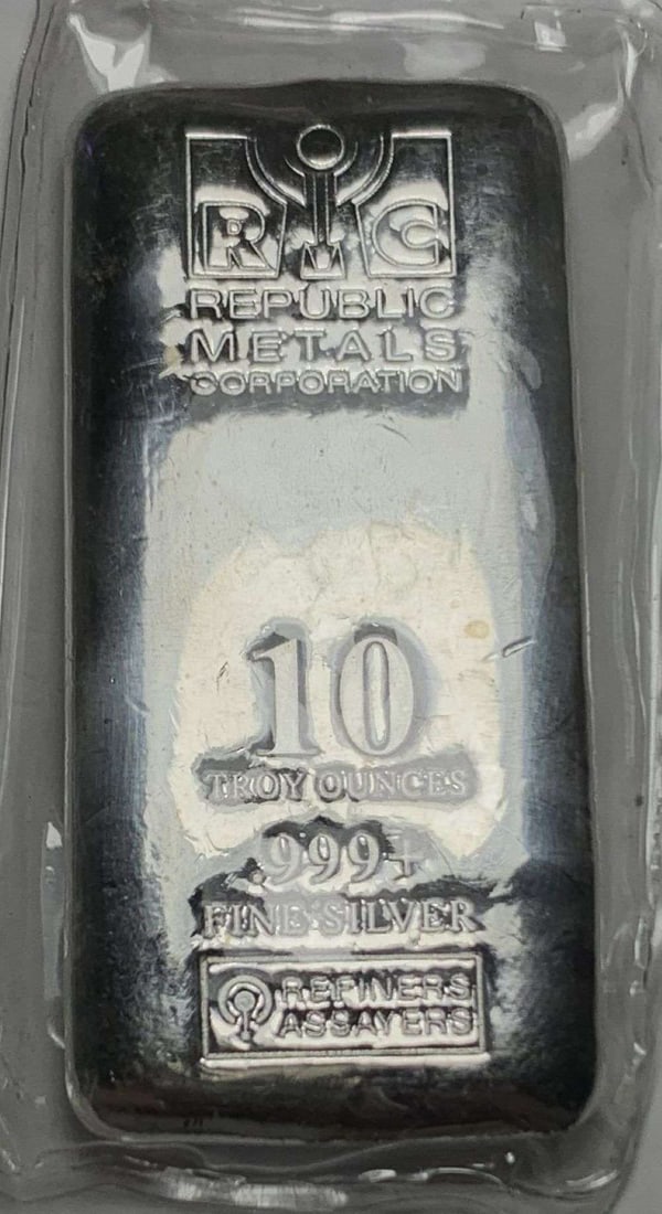 Republic Metals Corp. 10 ozt .999 Silver Bar: Winner shall receive the exact bar shown here. (MR/RBB)