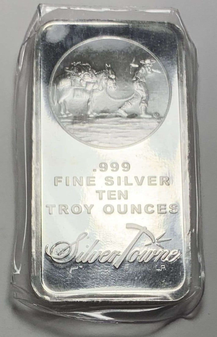 Silvertowne Prospector 10 ozt .999 Silver Bar: Winner shall receive the exact bar shown here. (MR/RBB)