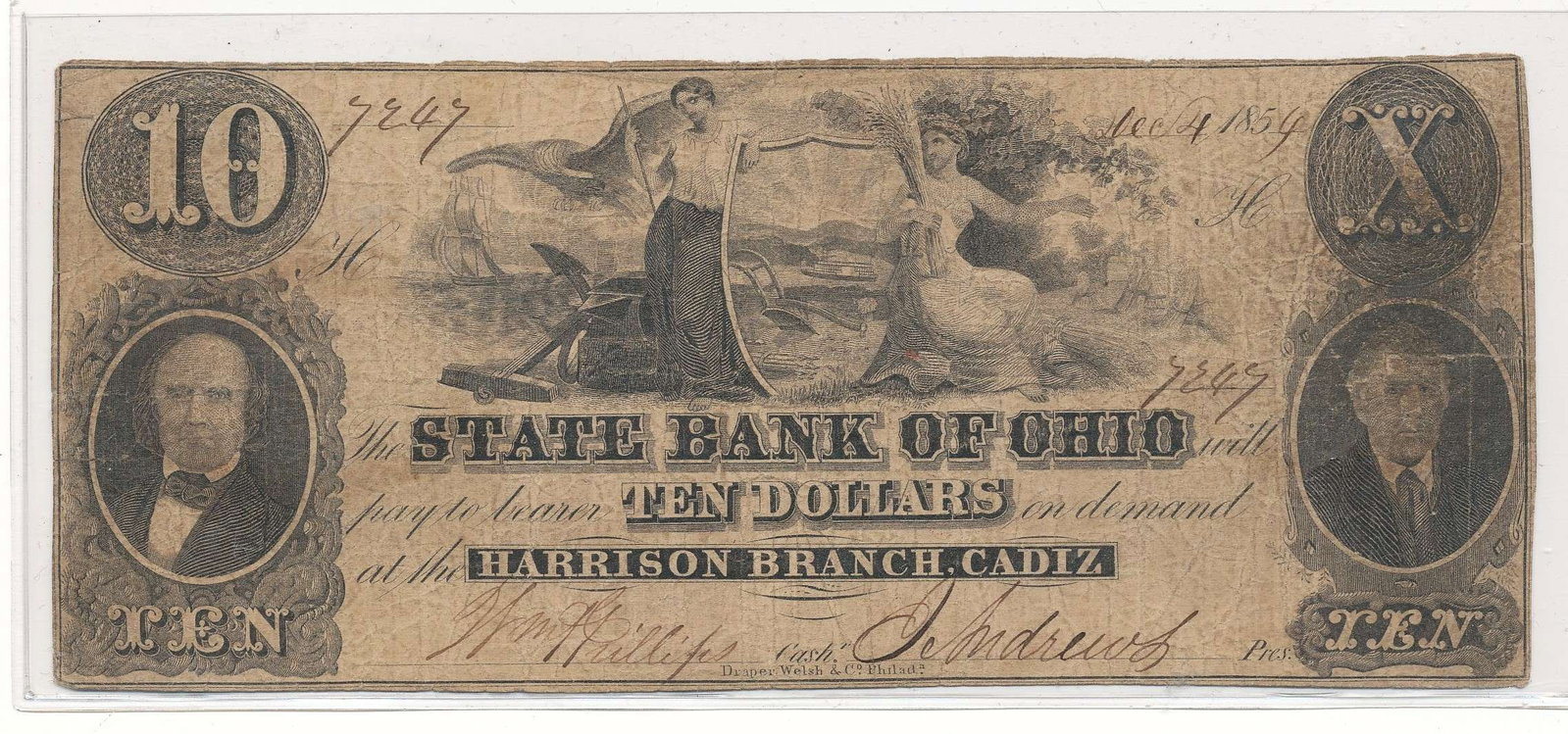 1854 State Bank of Ohio $10 Obsolete Note (1 of 2)