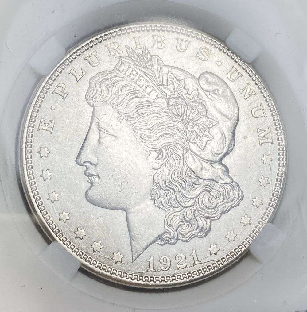 1921-D Morgan Silver Dollar MS66: IMPORTANT NOTE: We do not agree with the grade provided with this "off-brand" grading company. Winner shall receive the exact coin shown here. (RR)