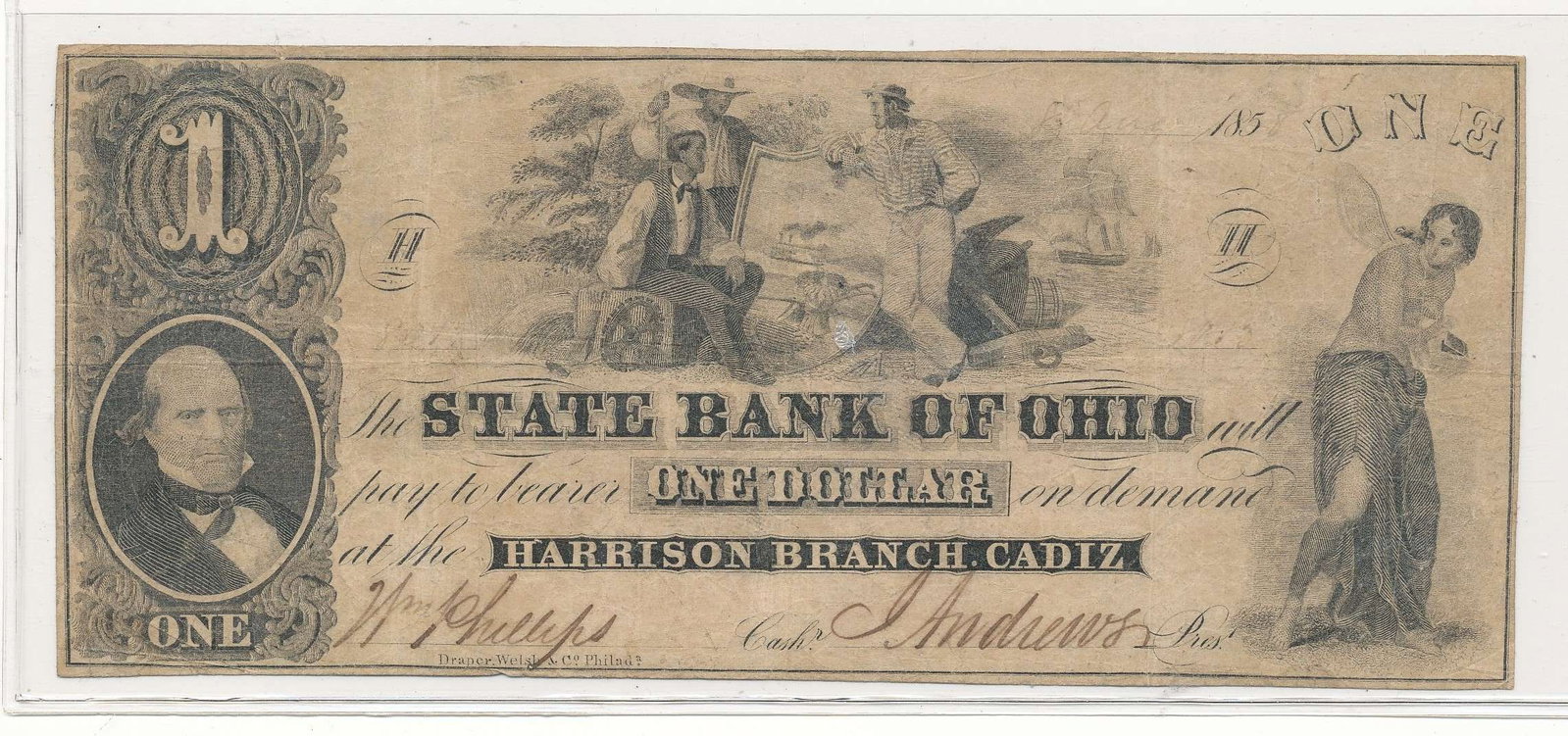1850's State Bank of Ohio $1 Obsolete Note (1 of 2)