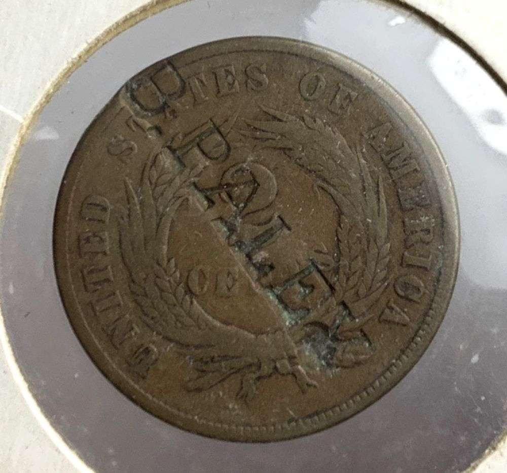 (1) Of Ten Rare Counterstamp 1865 Large Two Cent (1 of 4)