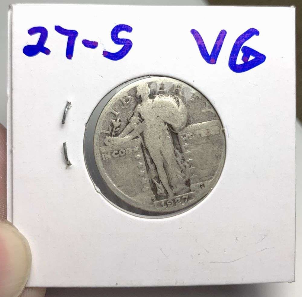 1927-S Standing Liberty Silver Quarter VG: Winner shall receive the exact coin shown here. (NH/LB)