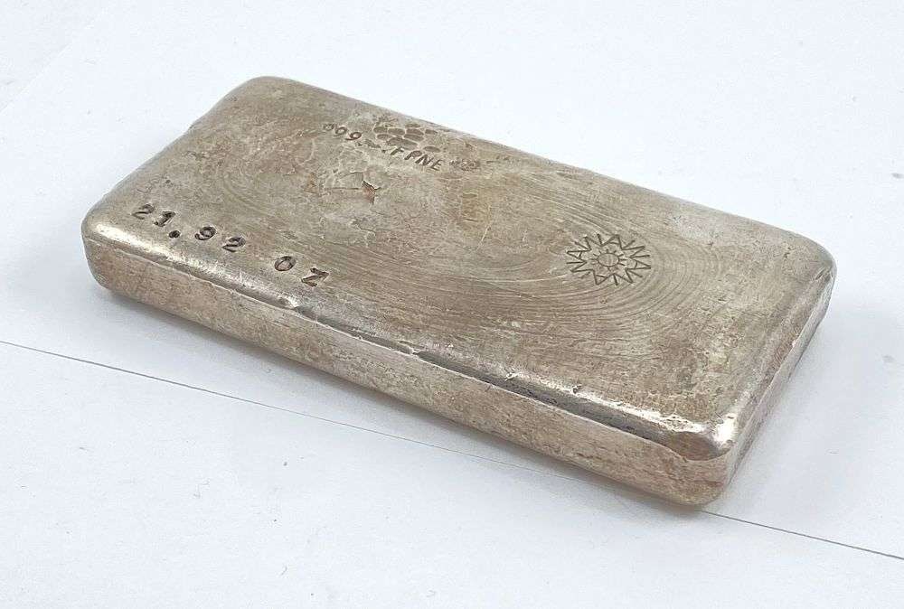 Rare Vintage Poured A. Westfield 21.92 ozt .999 Silver Bar: Winner shall receive the exact bar shown here. (RR)