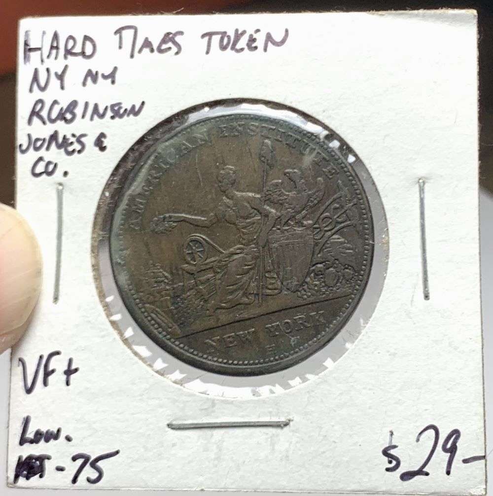 1833 Robinson's Jones & Co. Hard Times Token: The 1833 Hard Times Token (varieties HT-152 and HT-153) were issued as a circulating advertisement by Robinson's, Jones & Co., a highly successful button manufacturer based in Attleboro, Massachusetts
