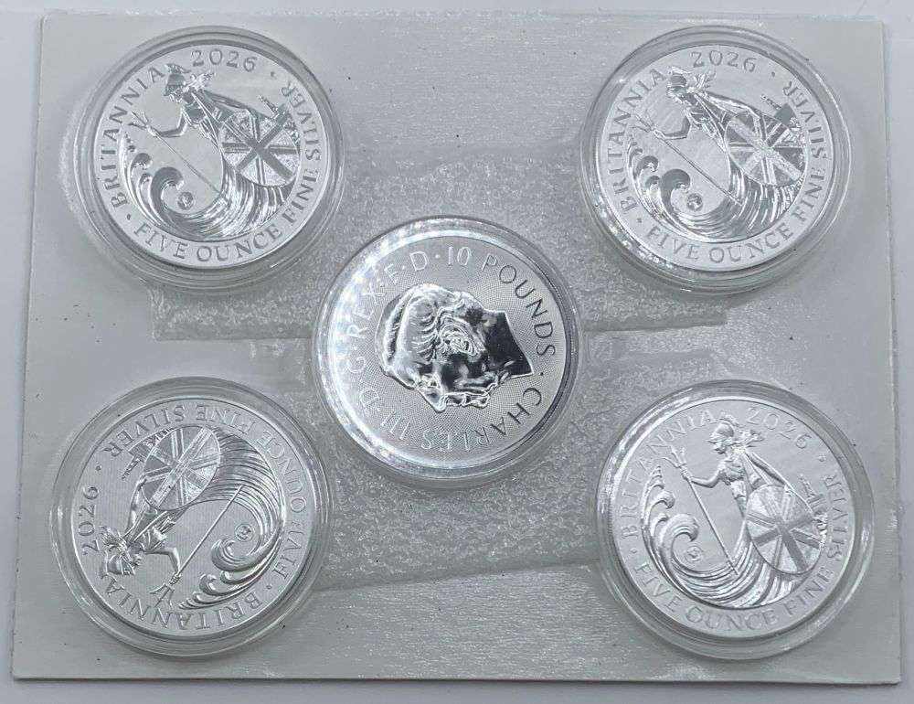 Rare Mintage 50,000! Sealed Mint 2026 Britannia 25 ozt Silver (5-coins) (1 of 4)