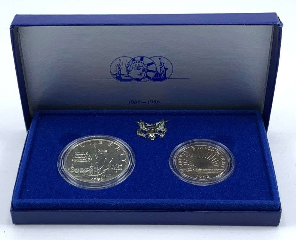 1986-D United States Statue Of Liberty Commencement Commemorative Set (2-coins) OGP: Winner shall receive the exact set (2-coins) shown here. (MR/PR)