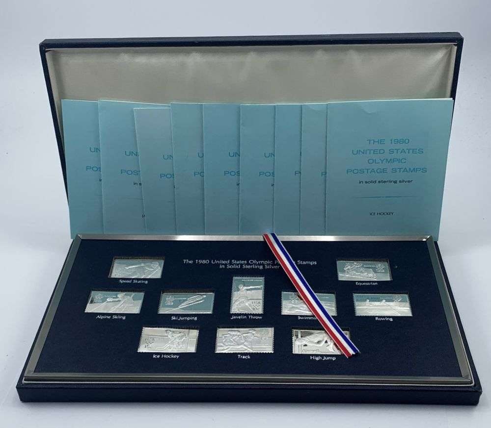 1980 United States Olympics Postage Stamps Proof Set (10-coins) Sterling Silver 4.625 ASW (1 of 11)