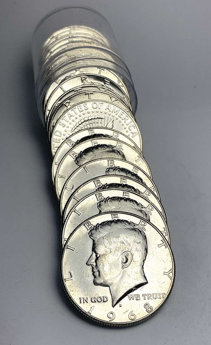 Incredibly High Grade Original Roll (20) 1968-D Kennedy Silver Half Dollars: If you were lucky enough to find one of these coins in this exact roll shown here and it went MS67+, it would be worth $3,750 according to the PCGS priceguide on September 8th, 2026. Winner shall rece