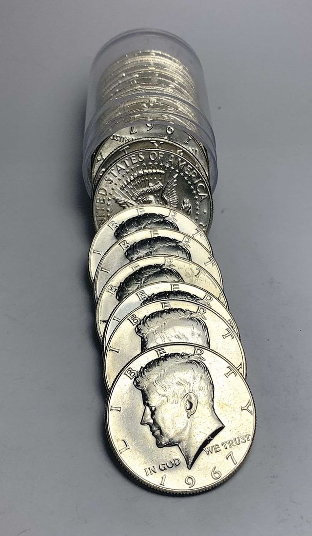 Incredibly High Grade Original Roll (20) 1967 Kennedy Silver Half Dollars: If you were lucky enough to find one of these coins in this exact roll shown here and it went MS67+, it would be worth $4,500 according to the PCGS priceguide on September 8th, 2026. Winner shall rece