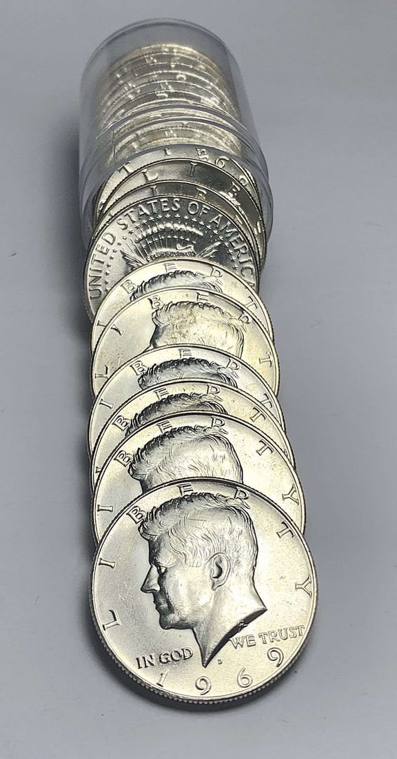 Incredibly High Grade Original Roll (20) 1969-D Kennedy Silver Half Dollars (1 of 3)