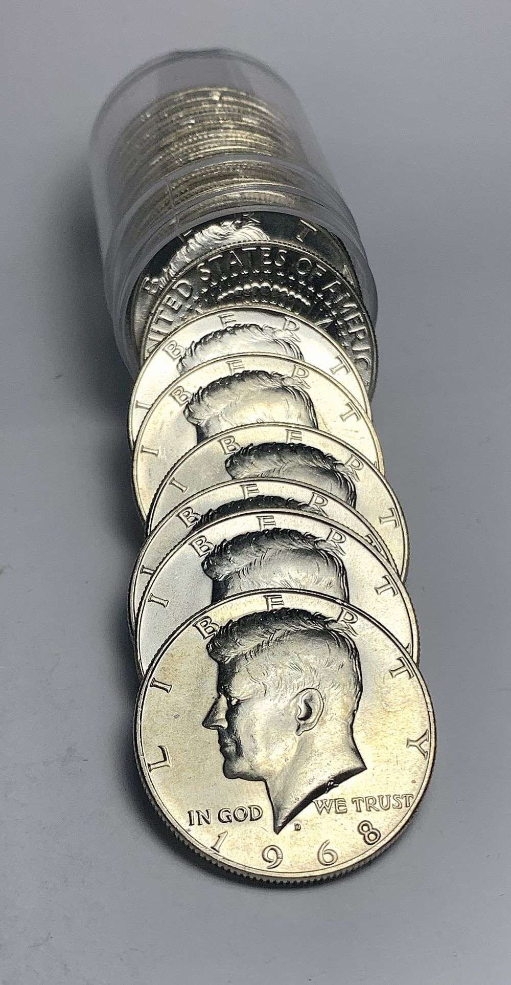 Incredibly High Grade Original Roll (20) 1968-D Kennedy Silver Half Dollars: If you were lucky enough to find one of these coins in this exact roll shown here and it went MS67+, it would be worth $3,750 according to the PCGS priceguide on September 8th, 2026. Winner shall rece