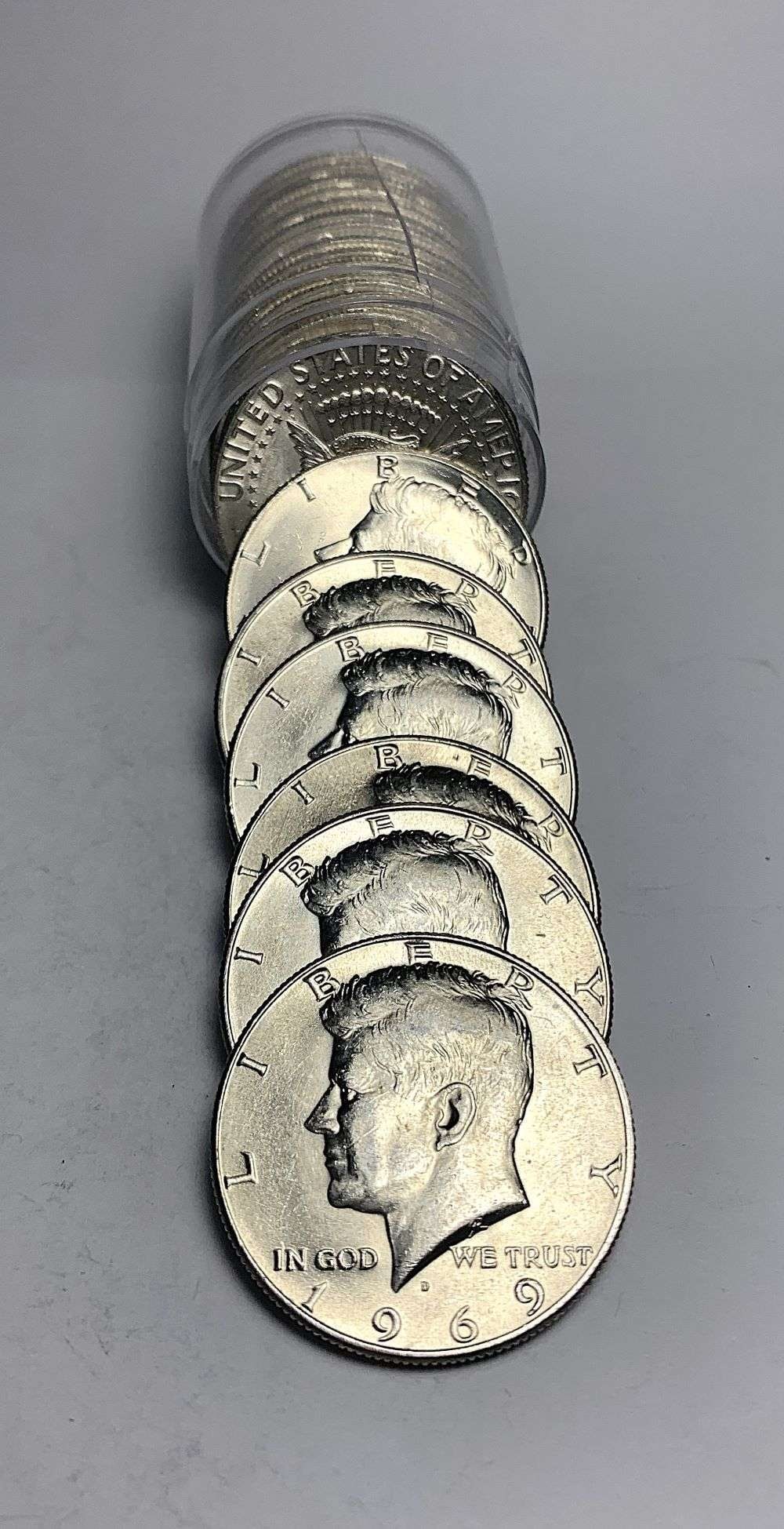 Incredibly High Grade Original Roll (20) 1969-D Kennedy Silver Half Dollars: If you were lucky enough to find one of these coins in this exact roll shown here and it went MS67+, it would be worth $6,250 according to the PCGS priceguide on September 8th, 2026. Winner shall rece