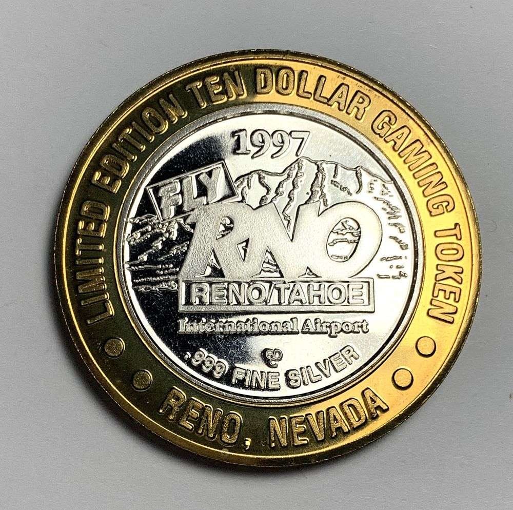 1997 Reno/Tahoe International Airport $10 P-51D Mustang Casino Token: Winner shall receive the exact coin shown here. (NH/TVC=B)