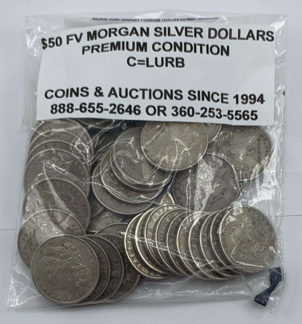 (50) Premium Morgan Silver Dollars 1878-1904: Please allow 2-4 weeks for delivery. Winner shall receive (100) Premium Morgan Silver Dollars, precisely resembling the coins shown here.