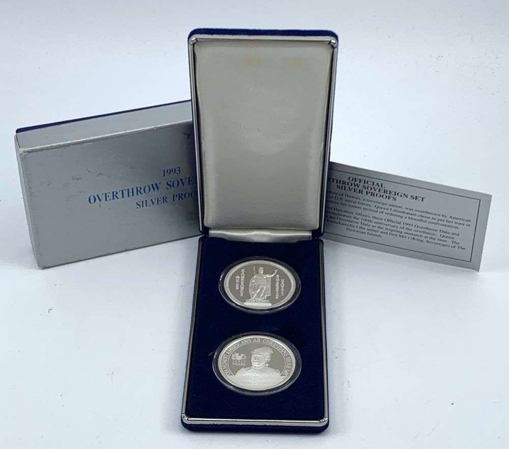 Limited Series #957 Hawaiian Mint 1993 Overthrow Sovereign Proof Set (2-coins) 1 ozt .999 Silver (1 of 8)