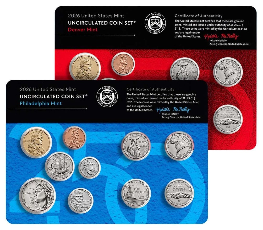 Sealed 2026 United States Mint Semiquincentennial Uncirculated Set (10-coins) OGP: Winner shall receive a set (10-coins) closely resembling the one shown here. Includes the collectible 1776~2026 Penny! (NH/TVC=B)