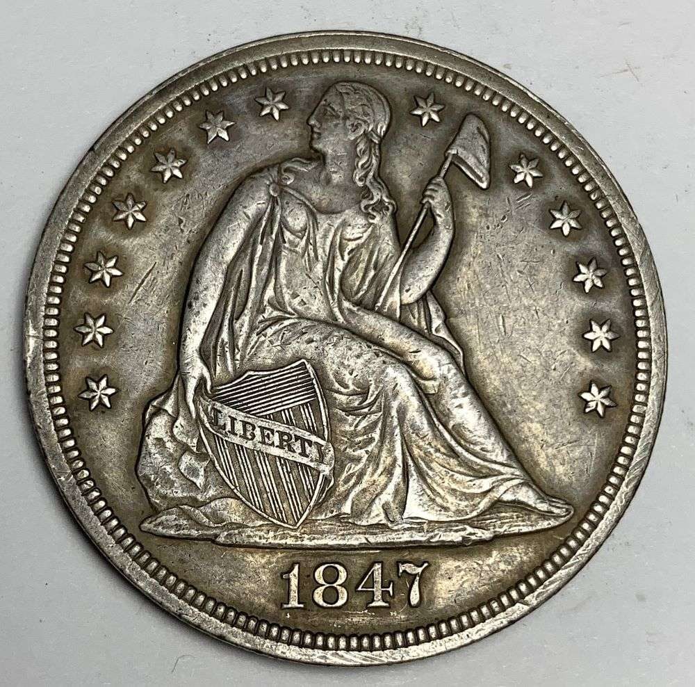 1847 Seated Liberty Silver Dollar AU58 Details (1 of 2)