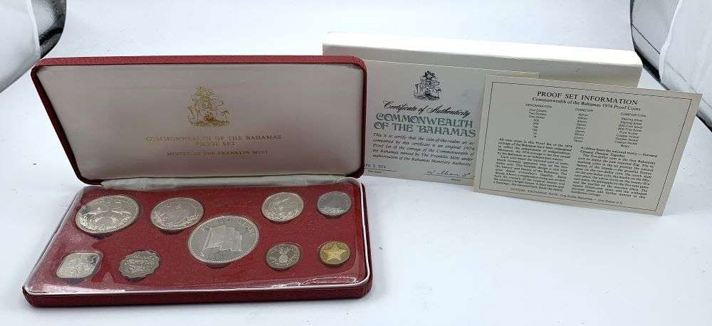 Last Minute Silver! 1974 Common Wealth Of The Bahamas 2.87 ozt Proof Silver Set (9-coins): Winner shall receive the exact set (9-coins) shown here. (MR/B)