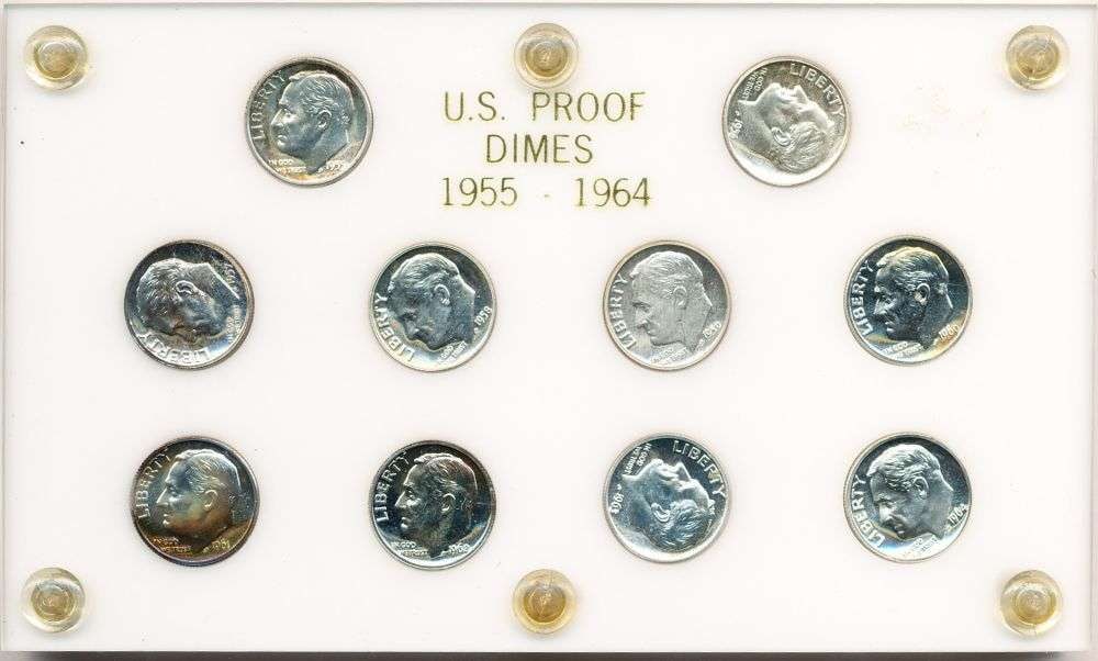 Last Minute Silver! 1955-1964 Roosevelt Silver Dime Proof Set (10-coins) (1 of 6)